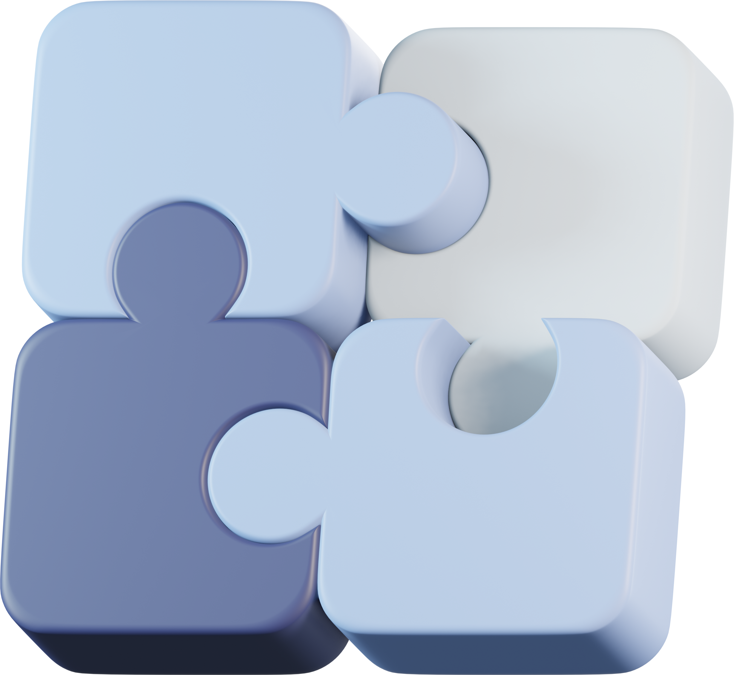 Connected pieces representing a product built end to end